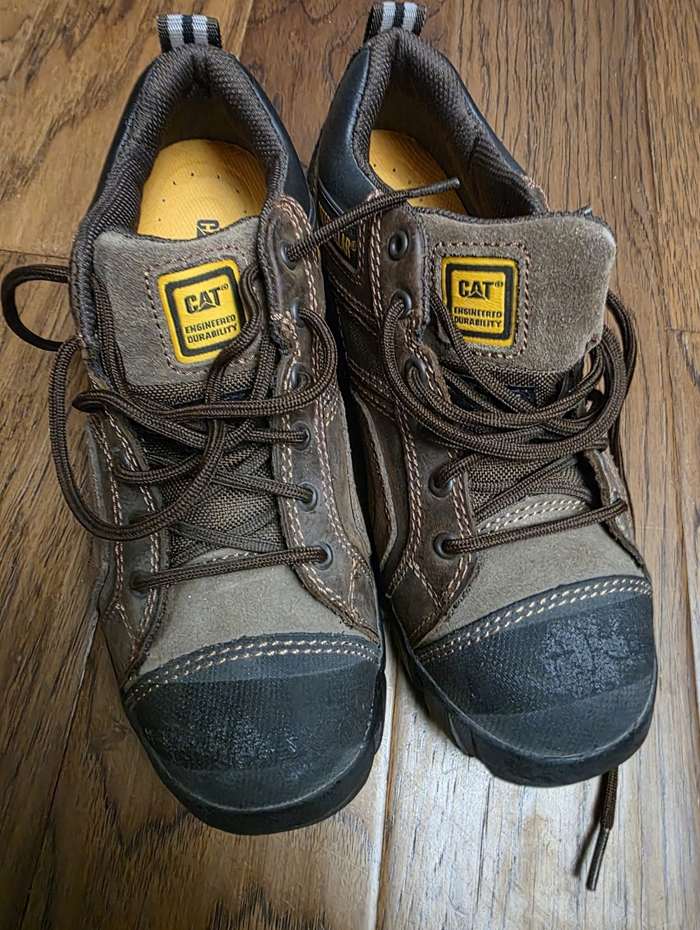CAT Brown Work shoes with Yellow Logo